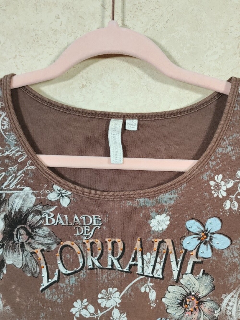 J102 Susan Lawrence Brown & Blue Floral Ballad Des Lorraine 3/4 Sleeve Tee 2X - Picture 2 of 9